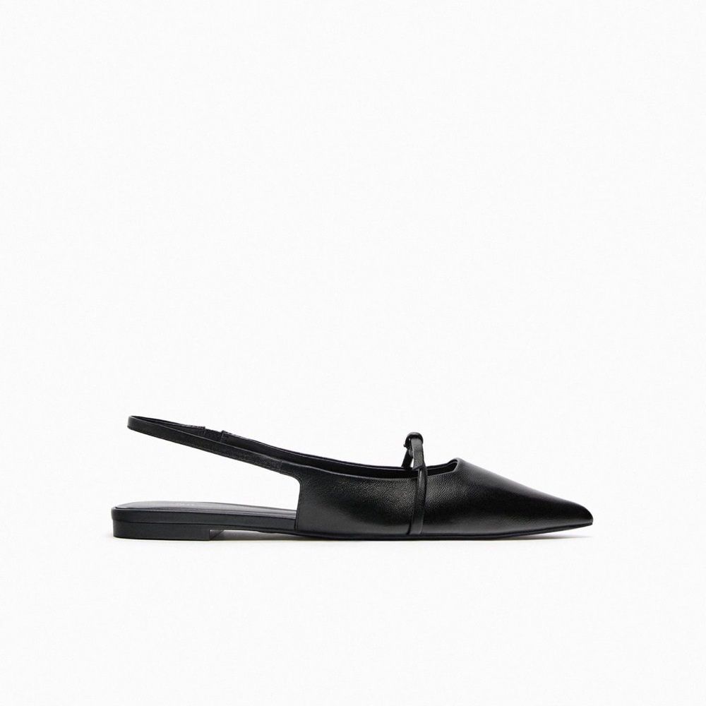 Zara Pointed Flat Leather Slingbacks
